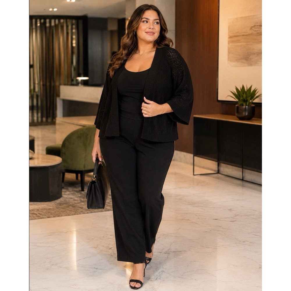 Torrid Black Pointelle Knit Open Front Dolman Sleeve Cardigan Size 4 NWT